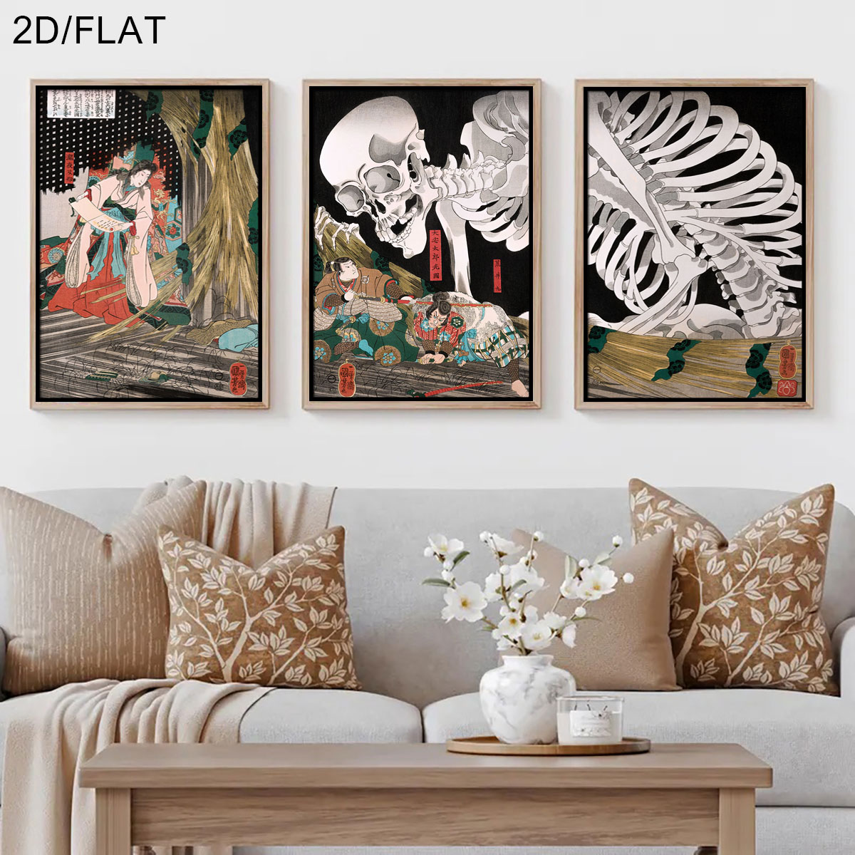 Home Decor Japanese - 3 قطع من لوحات قماشية فنية
