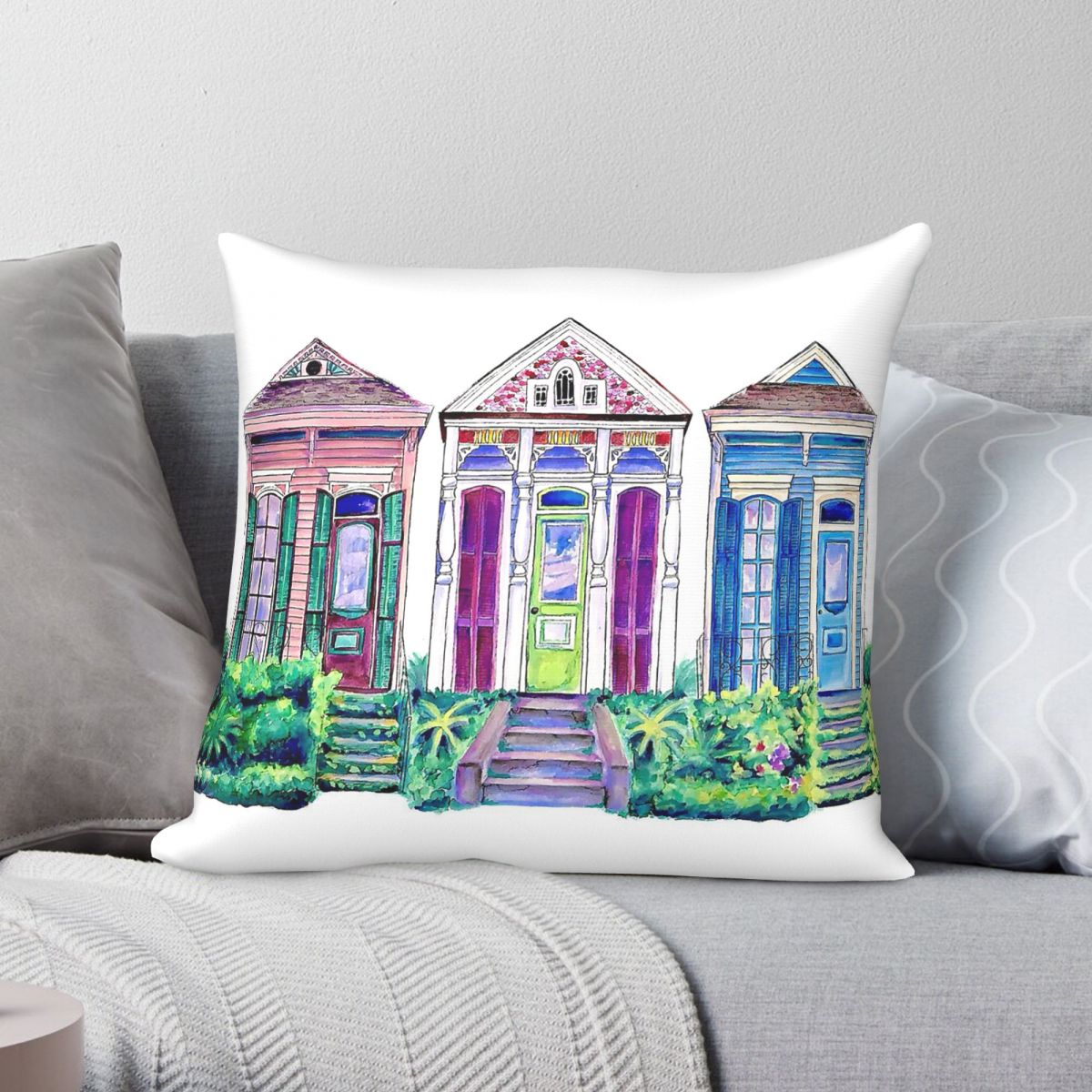 Home Decor New Orleans - غطاء وسادة مربع بتصميم منازل نيو