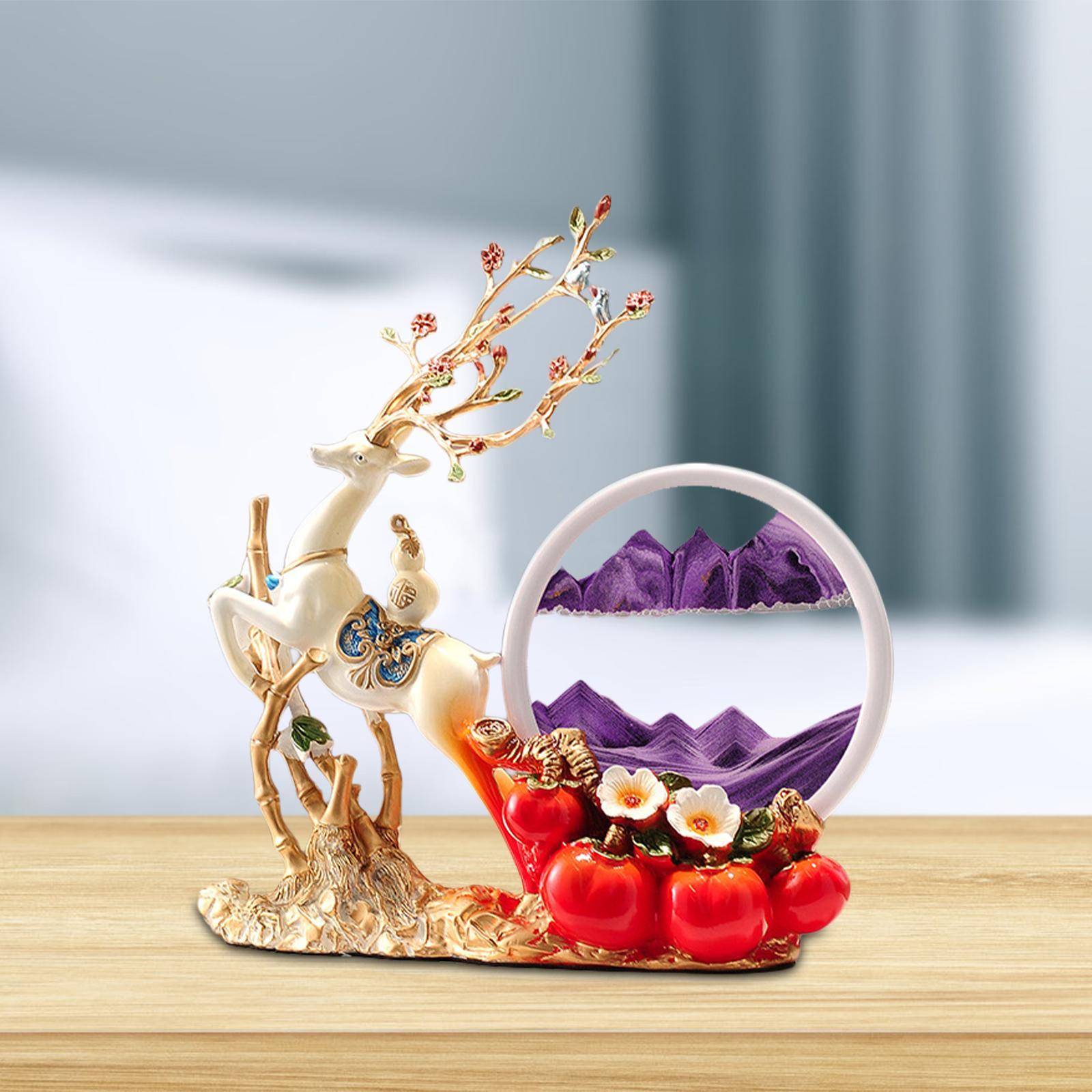 Sand Art Picture - ديكور تمثال غزال من الراتنج لأرفف