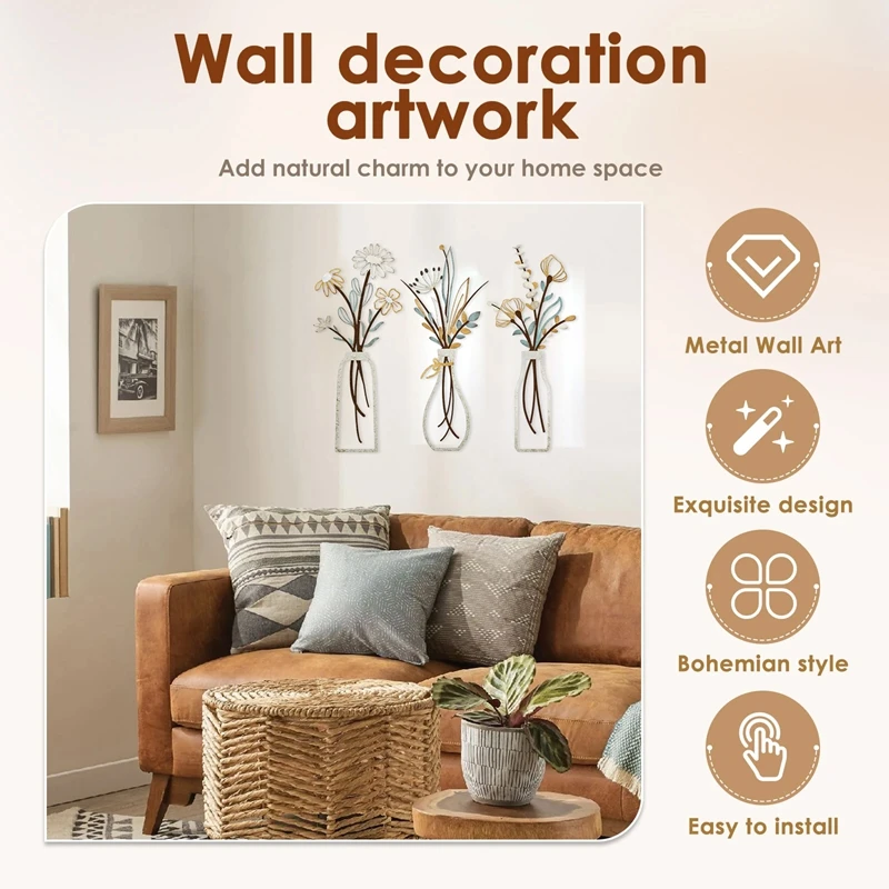 3 قطع من الزهور المعدنية لتزيي - مراجعة Home Decor Minimalist Style وسعره